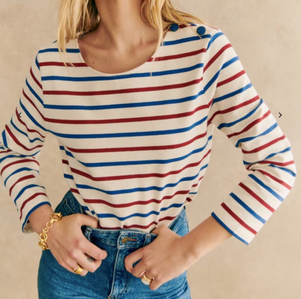 NWT Sézane Striped Marinière Colette Top Ecru Bordeaux (S)